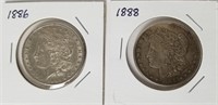1886 & 1888 Morgan Silver Dollars