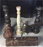 Candle Holders, Totem, Carving, Wood Flask