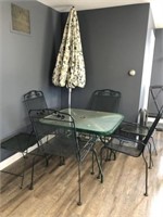 Patio Table, 4 Chairs, Umbrella, 2 Side Tables