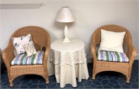 Resin Wicker Chairs, Table & Lamp