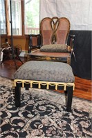 Cane Back Oriental Style Chair and Ottoman