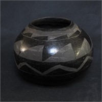 Native American Etched Black Pottery Vase