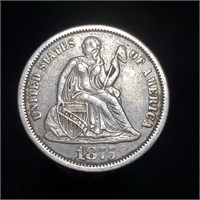 1875 Seated Liberty Dime - High Grade Beauty