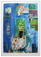 Nachum Gutman- Original Lithograph "Blue Ships"