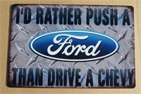 Push A Ford Tin Sign 8" X 12"