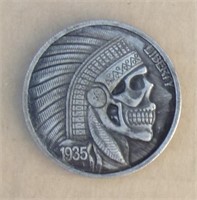 Hobo Style Art Coin 1 1/2"  Indian Skull