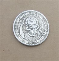 Hobo Style Art Coin 1 1/2" Skull