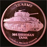 US Army Sherman Tank 1oz Copper Bullion