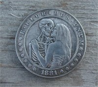 Hobo Style Art Challenge Coin 1 1/2" Skull