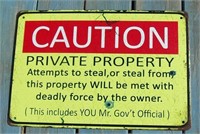 Privite Property Tin Sign 8" X 11"