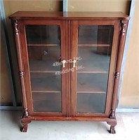 Vintage Wood Bookcase with Glass Doors- U