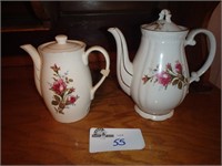 PAIR OF MOSS ROSE TEAPOTS, 1 MISSING ELECTRIC CORD