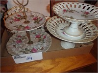 2 TIER DISH, OVAL BOWL, 2 STEM DISHSES AND PLATE