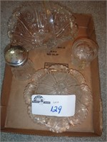 LOT OF CLEAR GLASS COVERED DISH, BUTTER