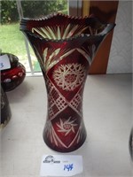 ITALIAN RED AND CLEAR  ETCHED LARGE VASE