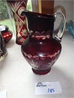 ITALIAN RED AND CLEAR ETCHED PITCHER