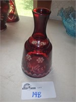 ITALIAN RED AND CLEAR ETCHED BUD VASE