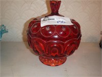 LARGE LIDDED RED/YELLOW GLASS DISH