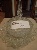 CLEAR CUT GLASS CANDY DISH AND BOWL