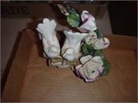 CAPODIMONTE DOVES,  PAIR OF BLUE JAYS AND SINGLE