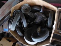 Box of caster wheels & other metal items