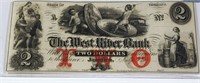1875 $2 West River Bank Bill UNCIRCULATED