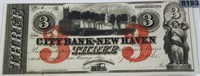 1865 $3 Bank Of New Haven Bill UNCIRCULATED