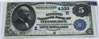 1890 $5 National Bank Of Pittsburgh Bill UNC