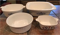 3 Corningware Pieces & 1  9"Dia Fire King No Lids