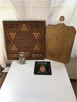 Vintage Wooden Cutting Board, Chinese Checkers