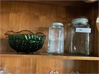 (2) Canister Jars and 3 Pieces of Colored Glass