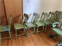 (6) Plank Seat Chairs with Original Paint