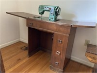 Vintage White Sewing Machine and Cabinet
