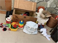 Vintage Wooden Box with Children's Toys