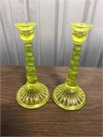 Yellow Glass Candle Holders
