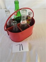 Metal Bottle Carrier/Opener & 6 Glass Bottles