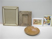 Vintage Frames, Cards & Wood Platter