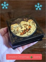 Vintage WoodLacquer Hinged Box, Christmas Scenery