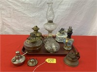 TRAY LOT OF OIL LAMPS