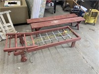 2 OUTDOOR WOODEN BENCHES & LOUNGE CHAIR