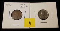 2-1911 Wheat Cents 1-Steel