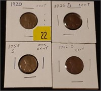 1920, 1926D, 1955S, & 1956D Wheat Cents