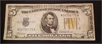 1934 A $5 Silver Certificate- Gold Seal