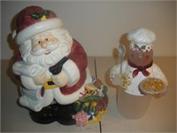 Santa Cookie Jar and Glass Snowman