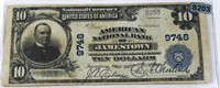 1891 $10 Bank Of Jamestown Bill NEARLY UNC