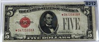 1928 $5 US Red Seal Star Note CLOSELY UNC