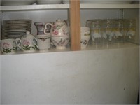Contents of Shelf-Goose Glasses, China Dishes