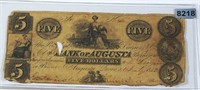 1852 $5 Bank Of Augusta Bill NICELY CIRCULATED