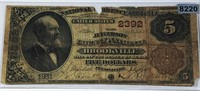 1865 $5 National Bank Of Brookville Bill NICE CIRC