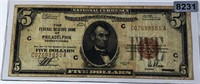 1929 $5 US Brown Seal Bill ABOUT UNC